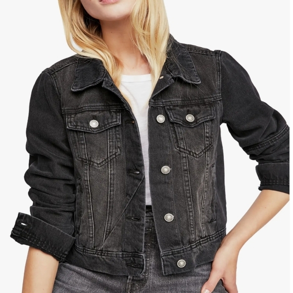 Like New Free People Rumors Women's Black Denim Jacket - Size Large - Picture 2 of 15